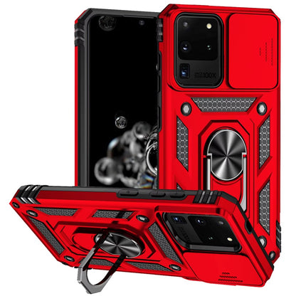 For Samsung Galaxy S20 Ultra Hybrid Ring Shockproof with 360° Rotate Ring Kickstand, Camera Lens Protection, Soft Edge Bumper Case Cover Red