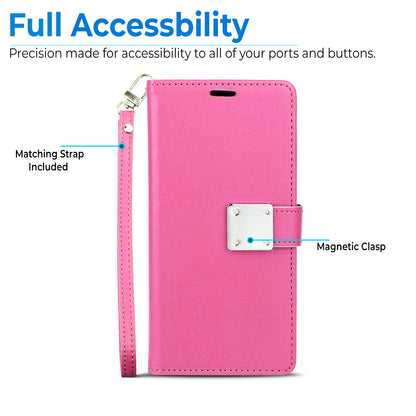 For Motorola Moto G Power 5G 2026 PU leather Wallet 6 Card Slots folio with Wrist Strap & Kickstand Pouch Flip Shockproof Case Cover Pink