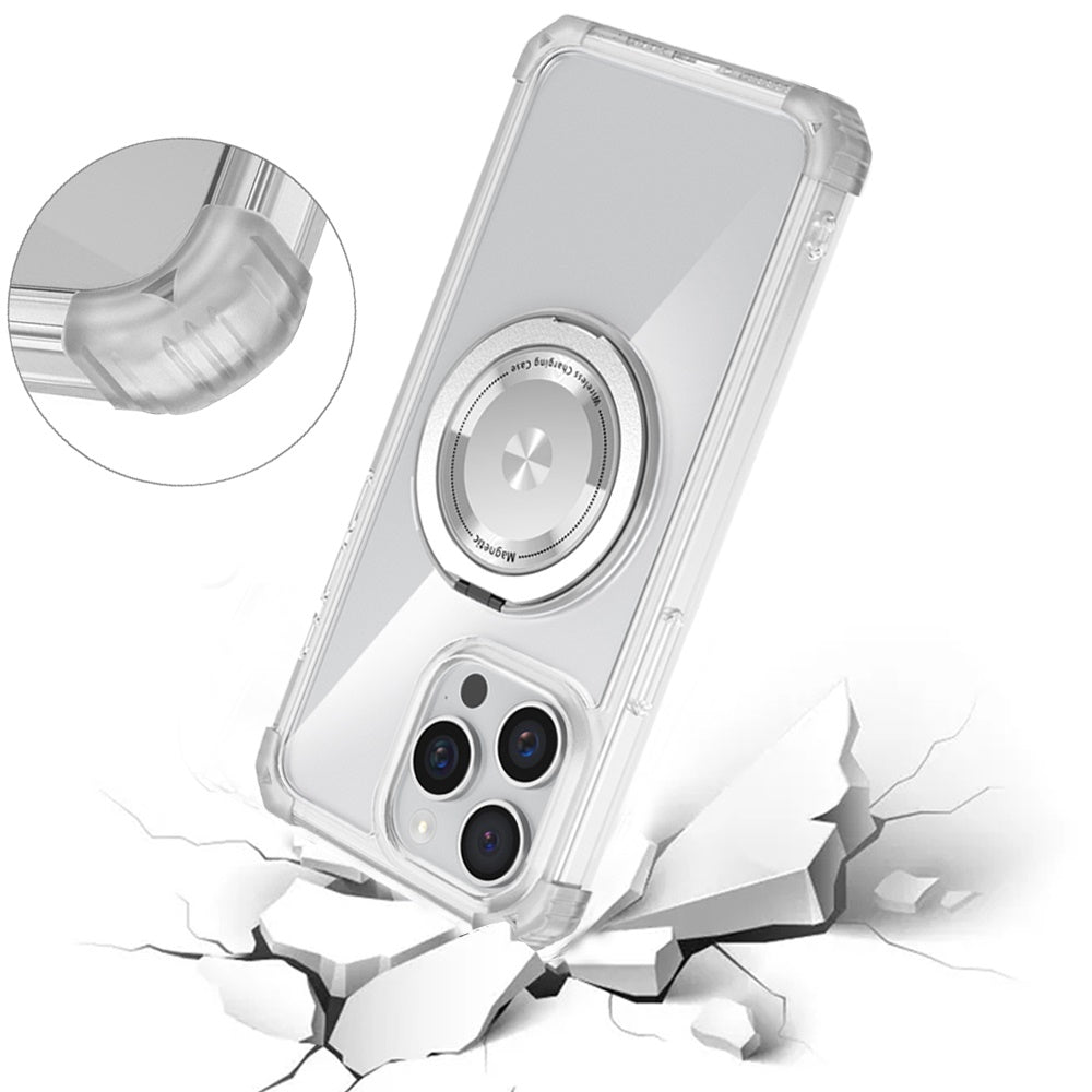 For Apple iPhone 11 Pro Max Magnetic [Compatible with Magsafe] with 360° Rotatable Ring Holder Invisible Stand Transparent Case Cover Clear