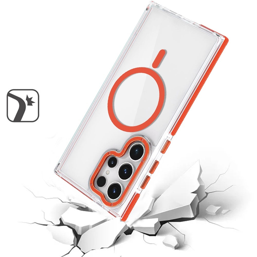 For Samsung Galaxy S25 /S24 Transparent Back with Colorful Frame, Strong Magnetic Circle, MagSafe Compatible, Slim Shockproof Protection Case Cover