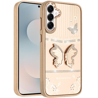 For Samsung Galaxy S26+ / S26 Plus Glitter 3D Butterfly Design Bling Metallic Edge Hybrid Stand Drop Protection TPU Shockproof Case Cover