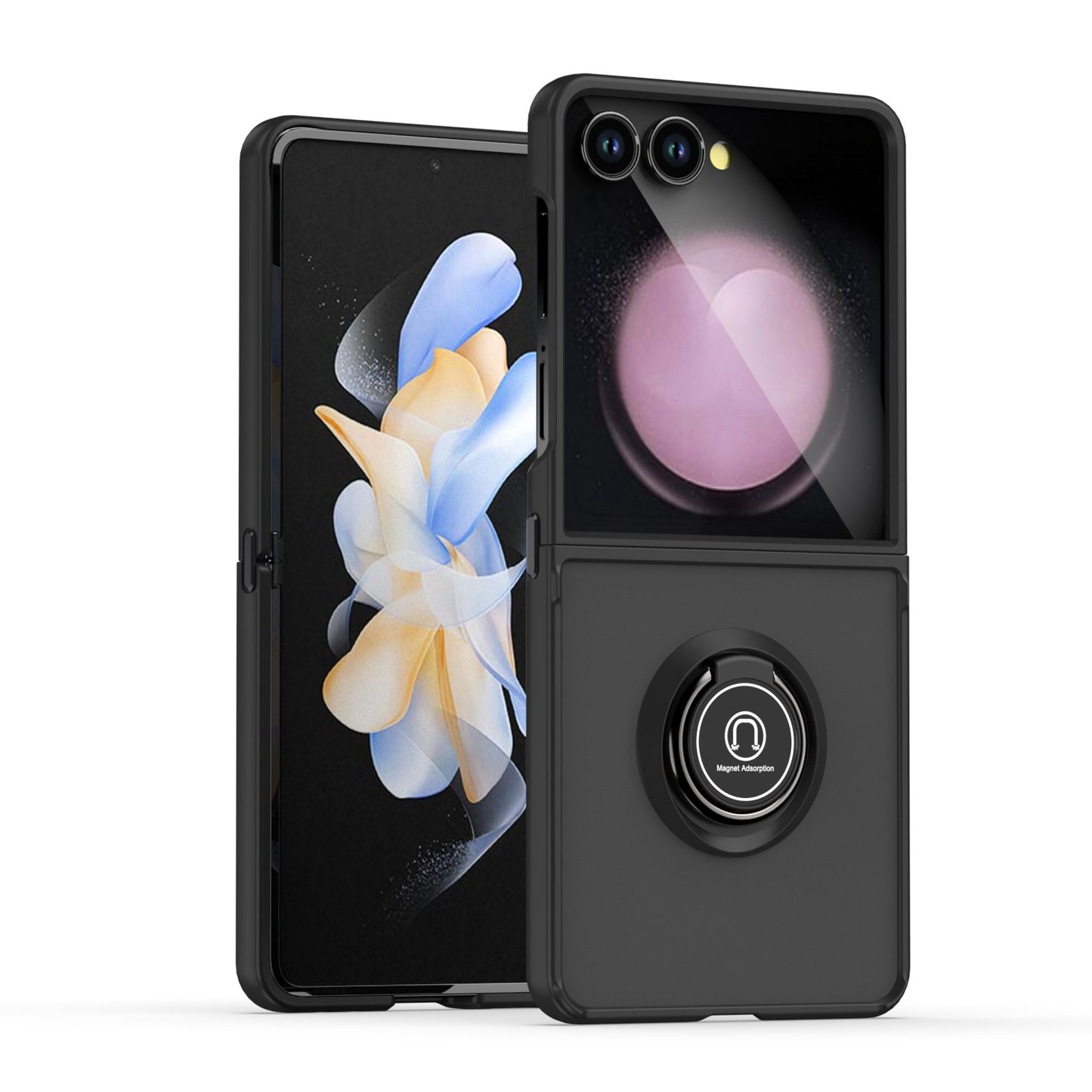 For Samsung Galaxy Z Flip 7 Semi Transparent Matte Hybrid Protective PC & TPU Shockproof with 360° Rotation Ring Stand Case Cover