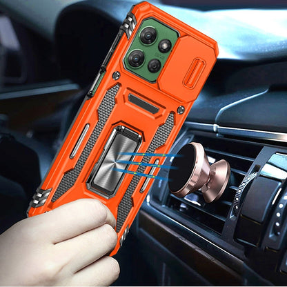 For Motorola Moto G Power 5G 2026 /2025 Tough Hybrid Case with Movable Camera Window & Metal Ring Stand Shockproof Case Cover Cosmic Orange