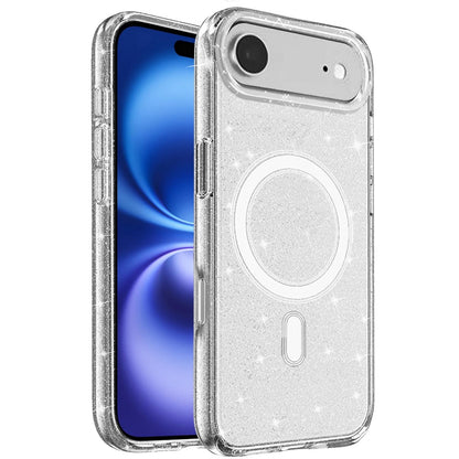For Apple iPhone 17 AIR MagSafe Compatible Glitter Sparkle Bling Hybrid Case with Magnetic Circle, Slim TPU & Hard PC Frame Case Cover Clear