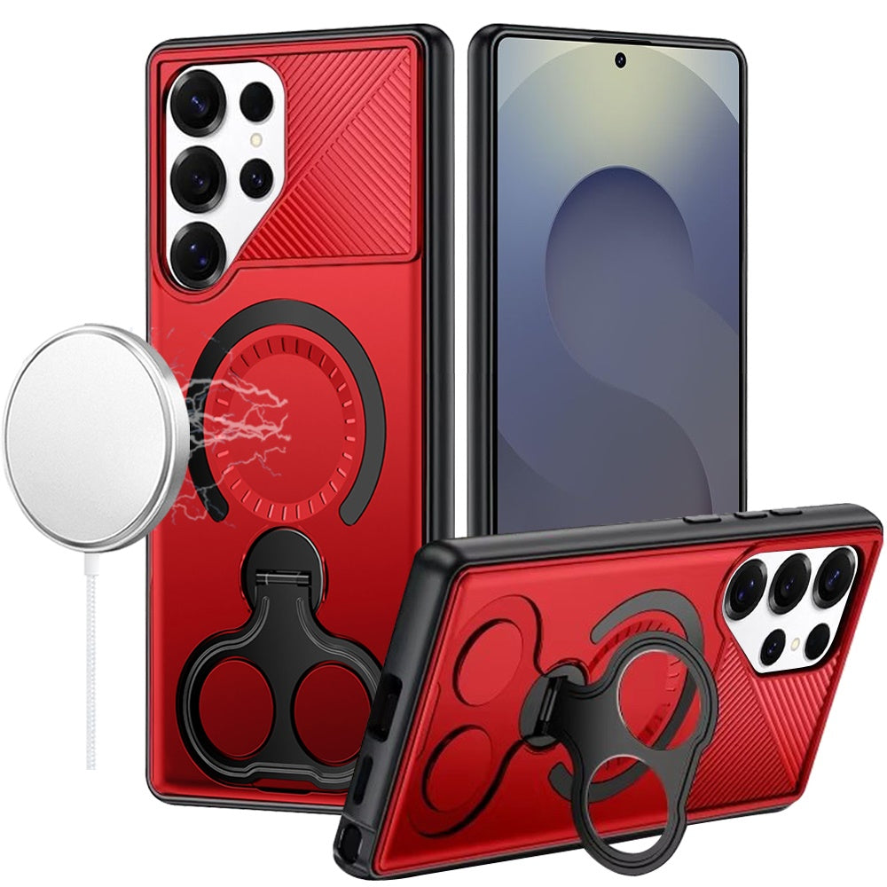 Hybrid with Invisible 2 Hole Ring Stand Magnetic back Car Mount Friendly Protector