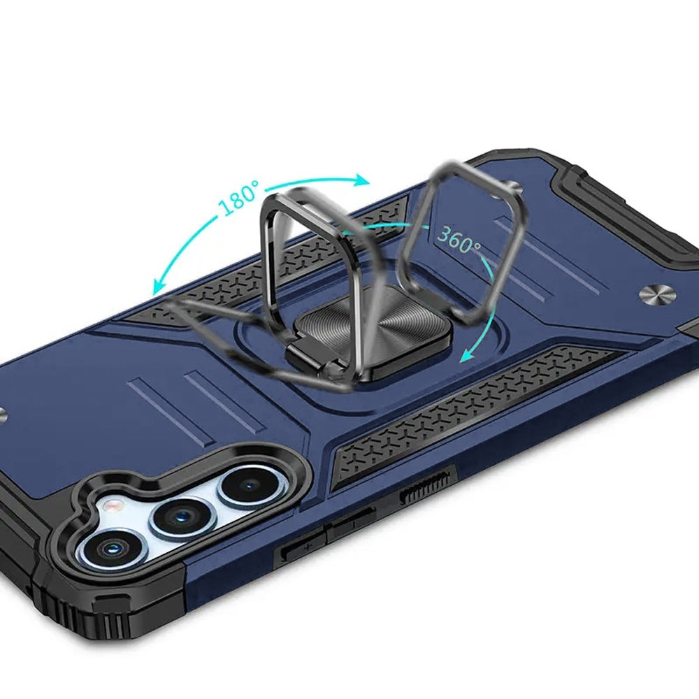 For Samsung Galaxy S25 FE, S25 Fan Edition Armor Hybrid Magnetic Stand with Ring Holder Kickstand Shockproof Heavy-Duty Durable Rugged TPU Dual Layer Case Cover Blue