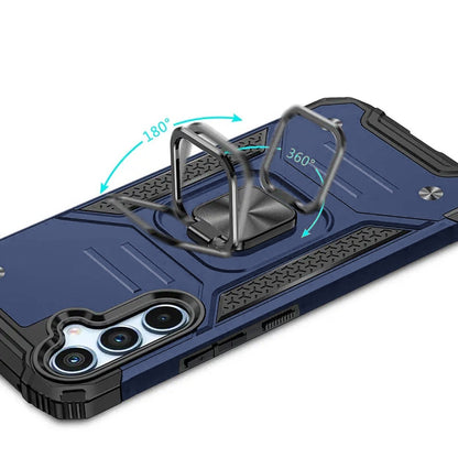 For Samsung Galaxy S25 FE, S25 Fan Edition Armor Hybrid Magnetic Stand with Ring Holder Kickstand Shockproof Heavy-Duty Durable Rugged TPU Dual Layer Case Cover Blue