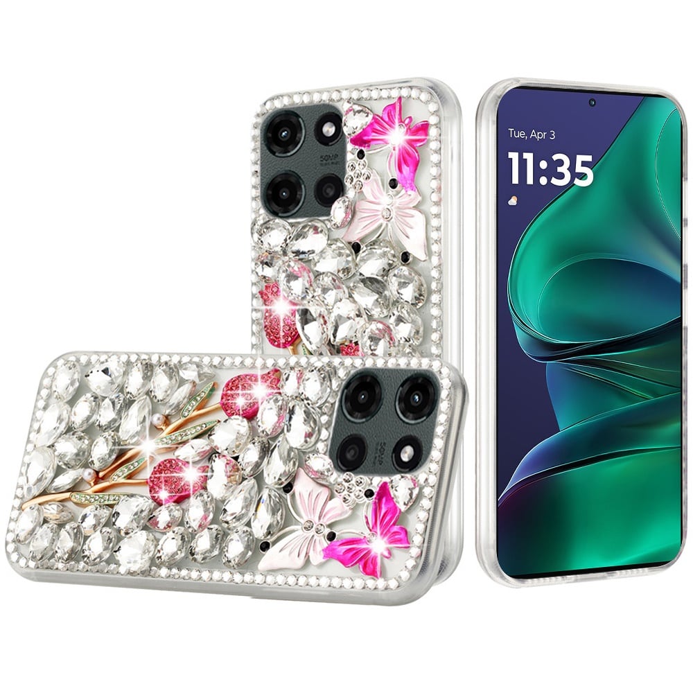 For Motorola Moto G Stylus 5G 2026 /2025 Bling Crystal 3D Full Diamonds Luxury Sparkle Rhinestone Hybrid Protective Case Cover Crystal Exquisite Garden