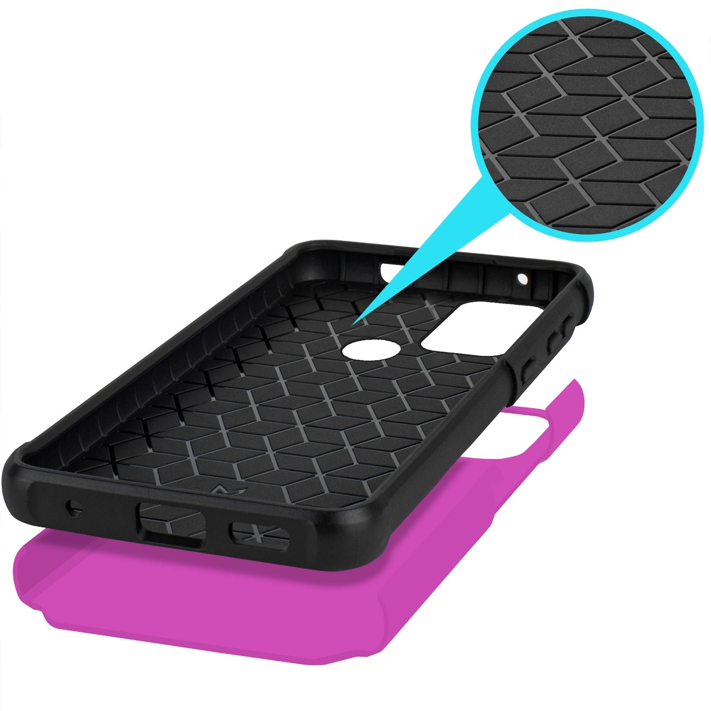 For TCL K32 5G Ultra Slim Corner Protection Shock Absorption Hybrid Dual Layer Hard PC + TPU Rubber Armor Defender Case Cover Fuchsia Pink