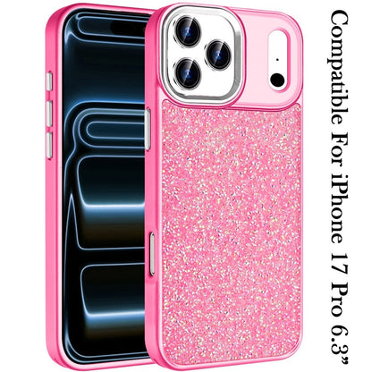 For Apple iPhone 17 Pro (6.3") Crystal Sparkle Diamond Glass Full Mini Glitter Bling Frame TPU Hybrid Protective Case Cover