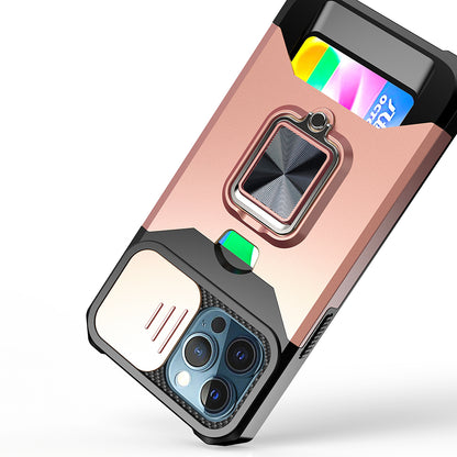 For Samsung Galaxy A16 5G Wallet Case with Ring Stand & Slide Camera Cover Credit Card Holder, Military Grade Hard Shockproof Case Cover Rose Gold