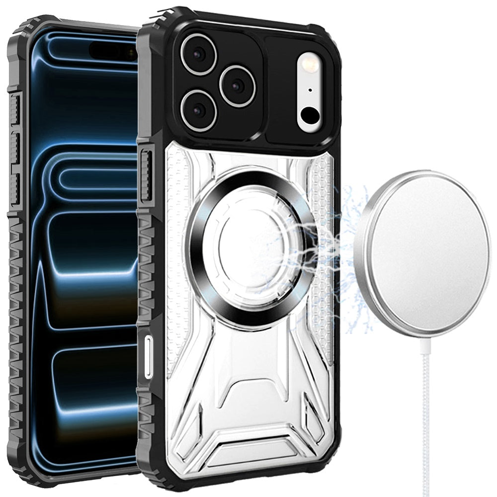 For Apple iPhone 17 Pro Magnetic Circle Transparent Rugged Hybrid MagSafe Compatible Pattern Clear Shockproof Frame Bumper Case Cover Black