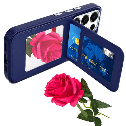 For Samsung Galaxy S25 Ultra PU Leather Wallet Cover with Credit Card Holder, Kickstand & Mirror Inside Slim Fit TPU & PC Hybrid Design Case Cover