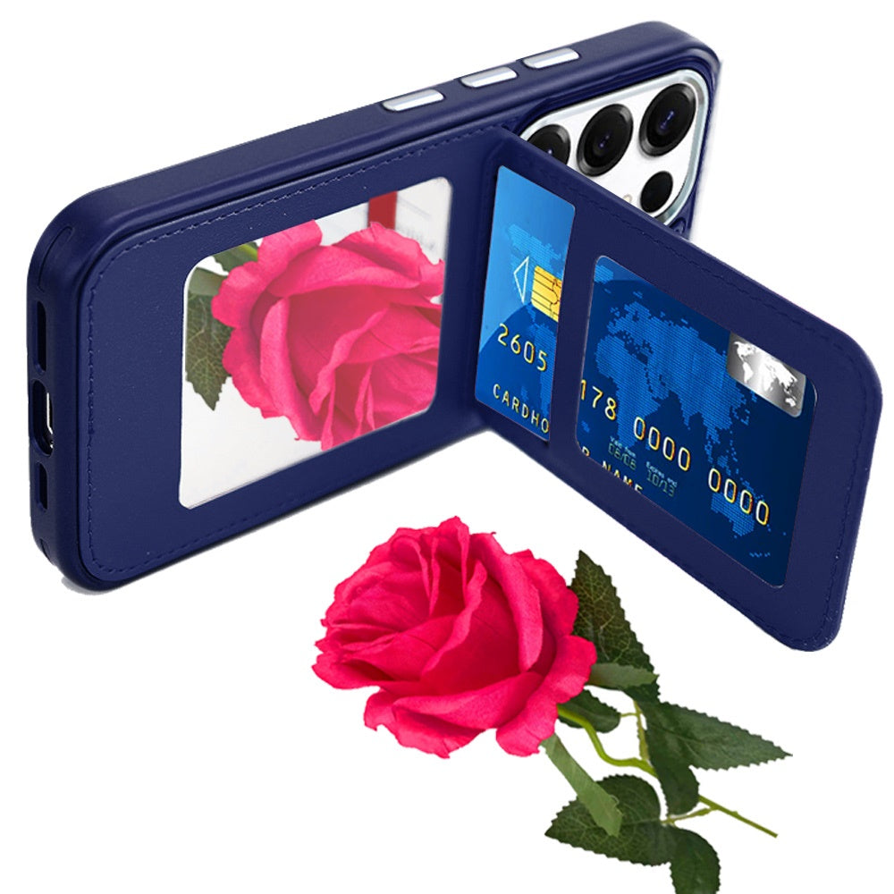 For Samsung Galaxy S24 Ultra PU Leather Wallet Cover with Credit Card Holder, Kickstand & Mirror Inside Slim Fit TPU & PC Hybrid Design Case Cover