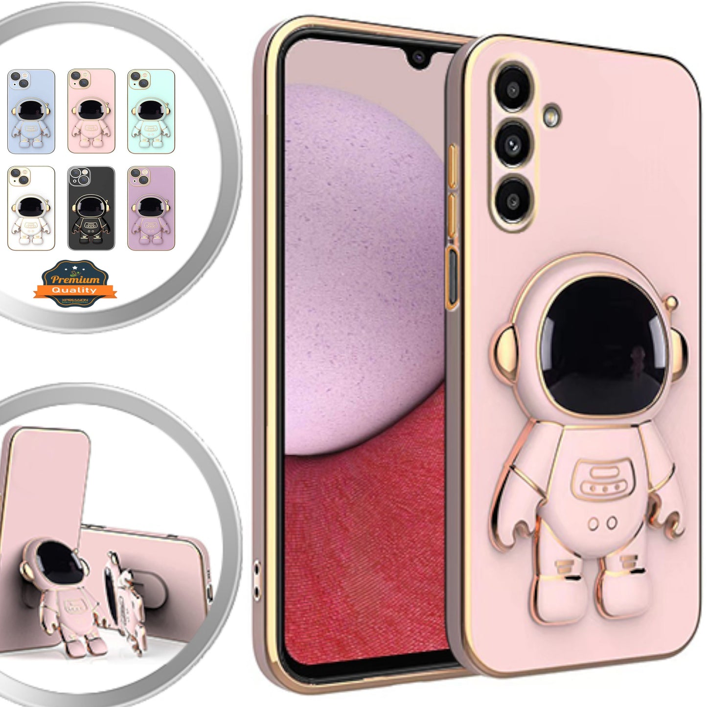 For Samsung Galaxy A16 5G 3D Astronaut Hidden Stand Plating Hybrid Shockproof Armor Electroplated Bumper Case Cover