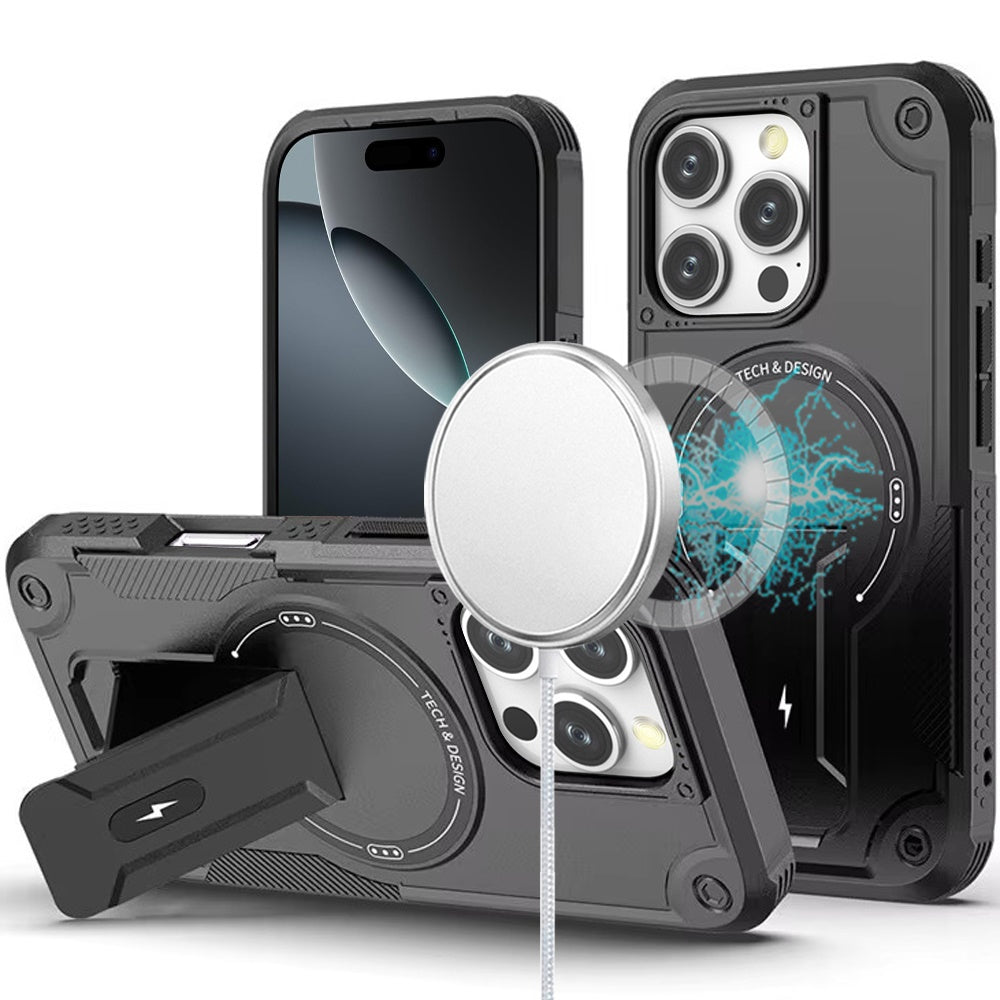 For iPhone 16 Pro Max (6.9") Magnetic Invisible Kickstand Holder with Magsafe, Slim Fit Shockproof Hybrid Military Grade Heavy Duty Protector