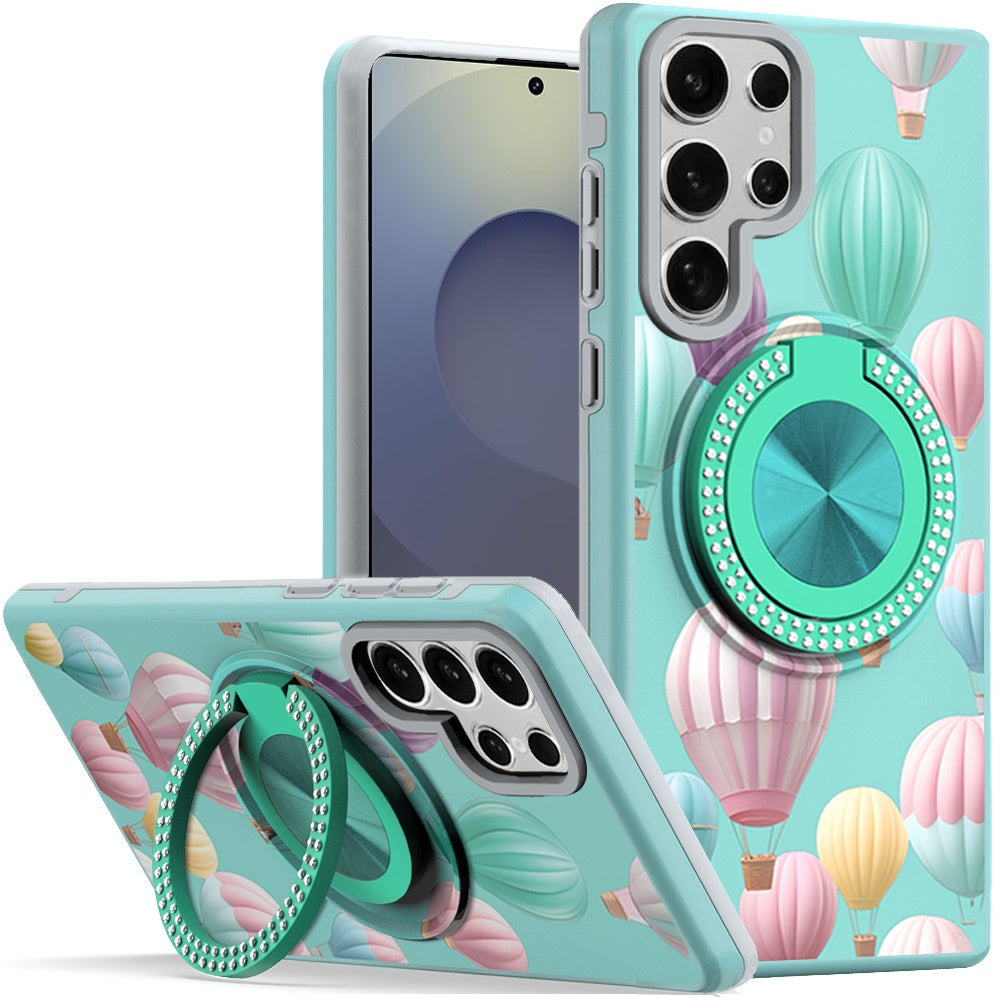 For Samsung Galaxy S25 Ultra Pattern Design Hybrid with Invisible Ring Stand & Magnetic Back, Shockproof Protective Grip Case Cover