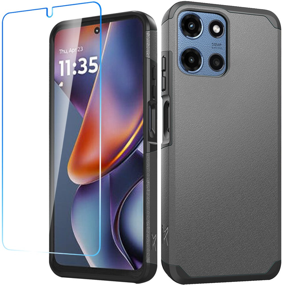 For Motorola Moto G 5G 2025 Tough Hybrid Dual Layer Hard PC TPU Rubber Bumper, Shock Absorption, Screen Protector Included Case Cover