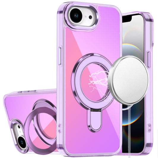 For Apple iPhone 16e Chrome Hybrid with Rotating Magnetic Circle Ring Stand, Slim Shockproof Hybrid Case Cover