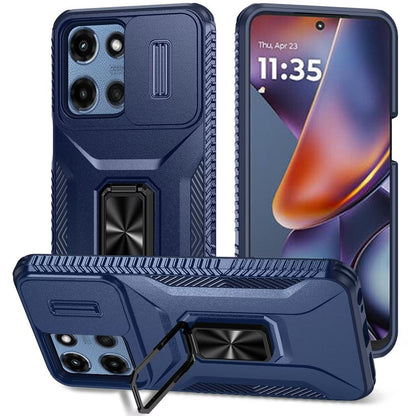 For Motorola Moto G 5G 2025 Case, Camera Cover with Magnetic Rotation Ring Stand, Military Grade Hybrid Hard TPU Shockproof Case Cover
