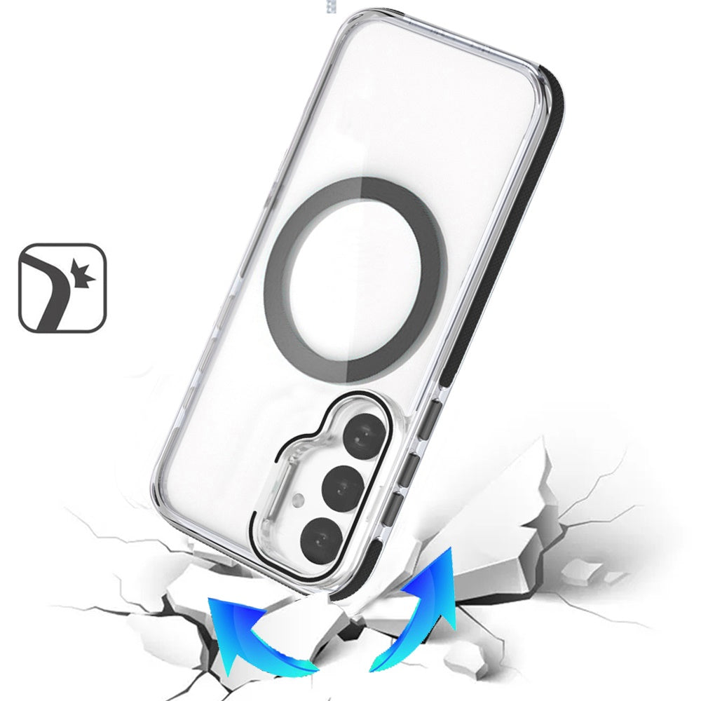 For Samsung Galaxy S26 Hybrid Clear Back Case with Invisible Camera Bracket Stand, MagSafe Magnetic Circle, Shockproof Color Frame Case Cover