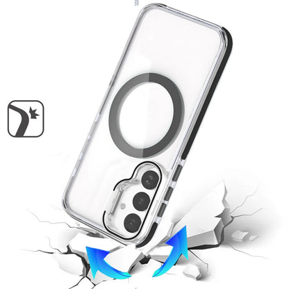 For Samsung Galaxy S26 Hybrid Clear Back Case with Invisible Camera Bracket Stand, MagSafe Magnetic Circle, Shockproof Color Frame Case Cover
