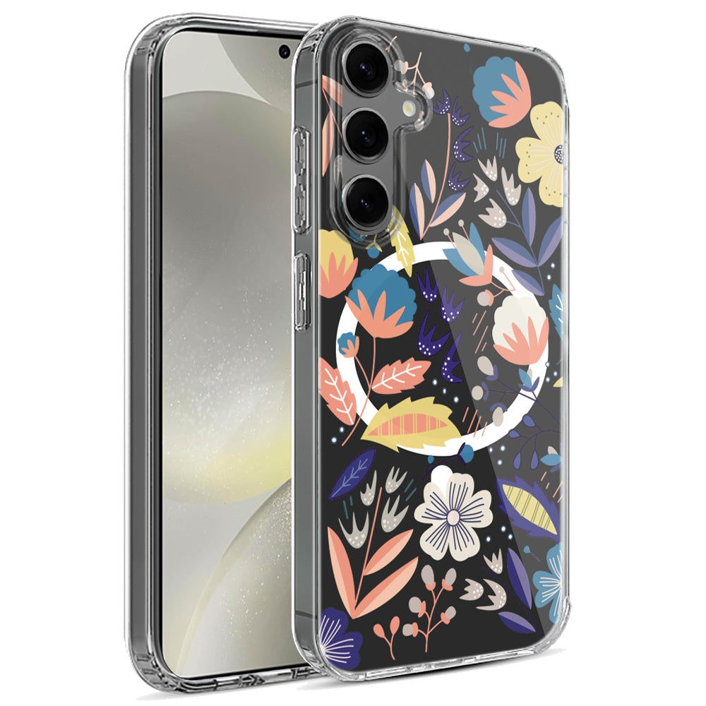 For Samsung Galaxy S25+ /S25 Plus /S24+ Plus Hybrid Flower Design Stylish Fashion Case, MagSafe Compatible, Thick Shockproof Hard PC Case Cover