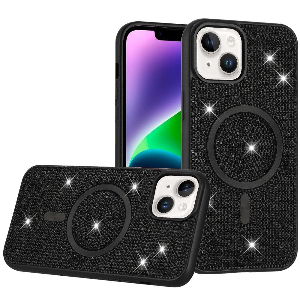 For Apple iPhone 17E /16E Sparkly Diamond Bling Case Rhinestone Skin Hybrid with Magnetic Circle, MagSafe Compatible Case Cover Black