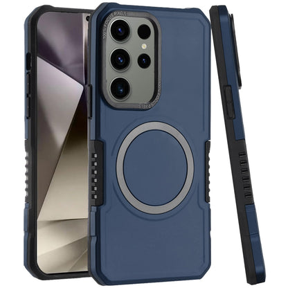 For Samsung Galaxy S25 Ultra Hybrid Armor Grip Metal Magnetic Circle Compatible with MagSafe for Wireless Charging Shockproof Case Cover