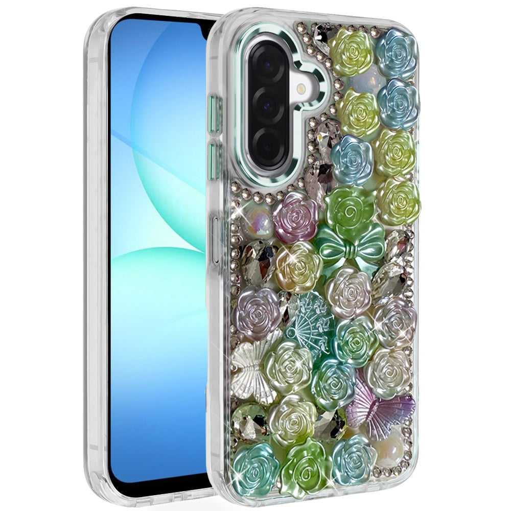 For Samsung Galaxy A37 Muti-Color Floral Fashion Bling Crystal 3D Full Diamonds Stones Sparkle Rhinestone Glitter Hybrid Case Cover