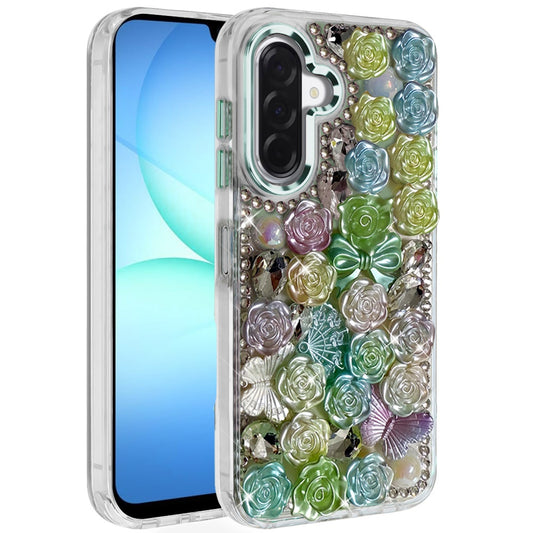 For Samsung Galaxy S25 Fan Edition /Galaxy S25 FE Muti-Color Floral Fashion Bling Crystal 3D Full Diamonds Stones Sparkle Rhinestone Glitter Hybrid Case Cover