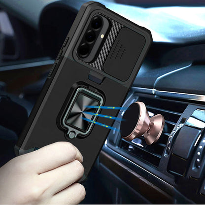 For Samsung Galaxy A57 Wallet Case with Ring Stand & Slide Camera Cover Back Credit Card Slot Holder, Military Grade Case Cover