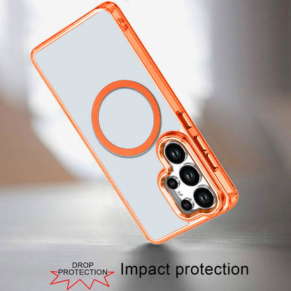 For Samsung Galaxy S25 Ultra Transparent Back Hybrid Case - Magnetic Circle, Color Frame, Metal Buttons, MagSafe Compatible Case Cover