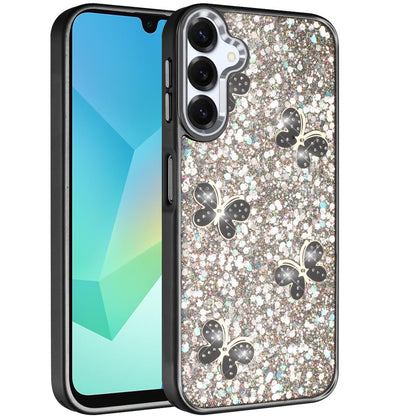 For Samsung Galaxy A16 5G Cute Butterfly Crystal Diamond Glitter Case Sparkle Bling Frame Metallic Edges, Shimmer TPU Hybrid Case Cover