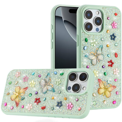 For iPhone 16 (6.1") Diamond Butterfly 3D Glitter Bling Design, Slim Hybrid Sparkle Protective Cover TPU for Women Girls Case Cover White