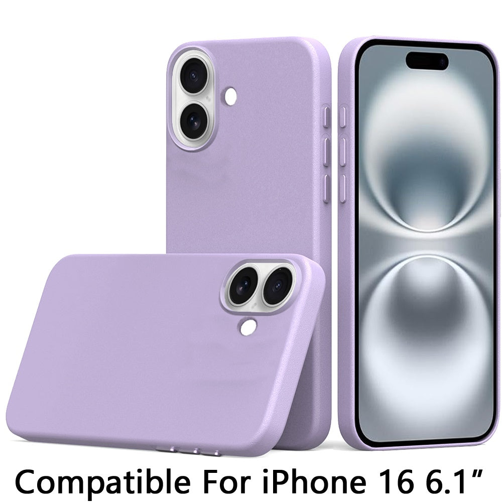 For Apple iPhone 16 (6.1") PU Leather with inner Magnetic Circle Compatible with MagSafe, Rubber TPU Colored Metal Buttons Case Cover