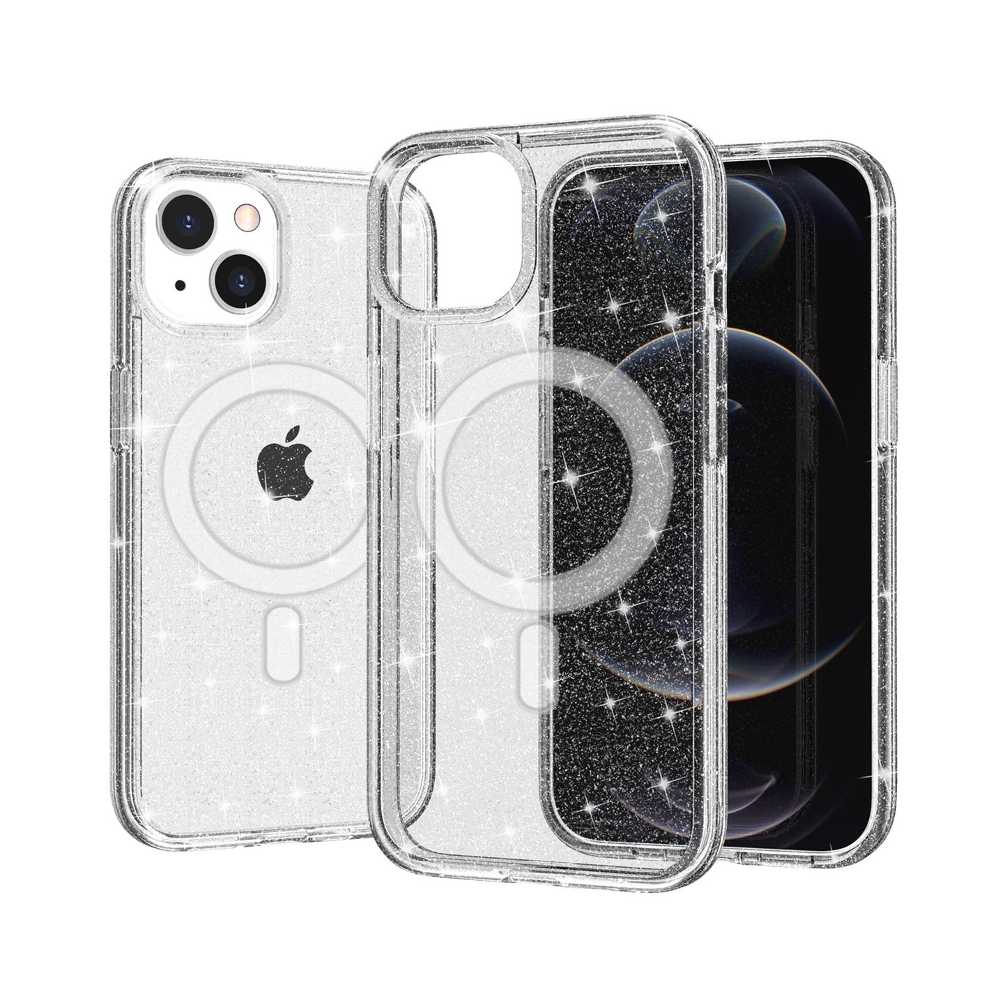 For iPhone XR MagSafe Compatible Glitter Sparkle Bling Hybrid Case with Magnetic Circle, Slim TPU & Hard PC Frame Case Cover Clear
