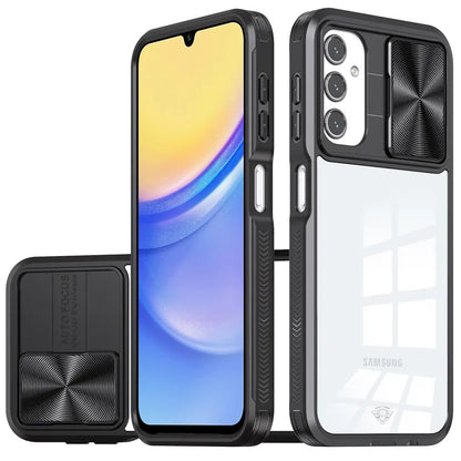 For Samsung Galaxy A16 5G Premium Hybrid Slim Case with Slide Camera Protector, Transparent Back Colorful Frame Bumper Case Cover