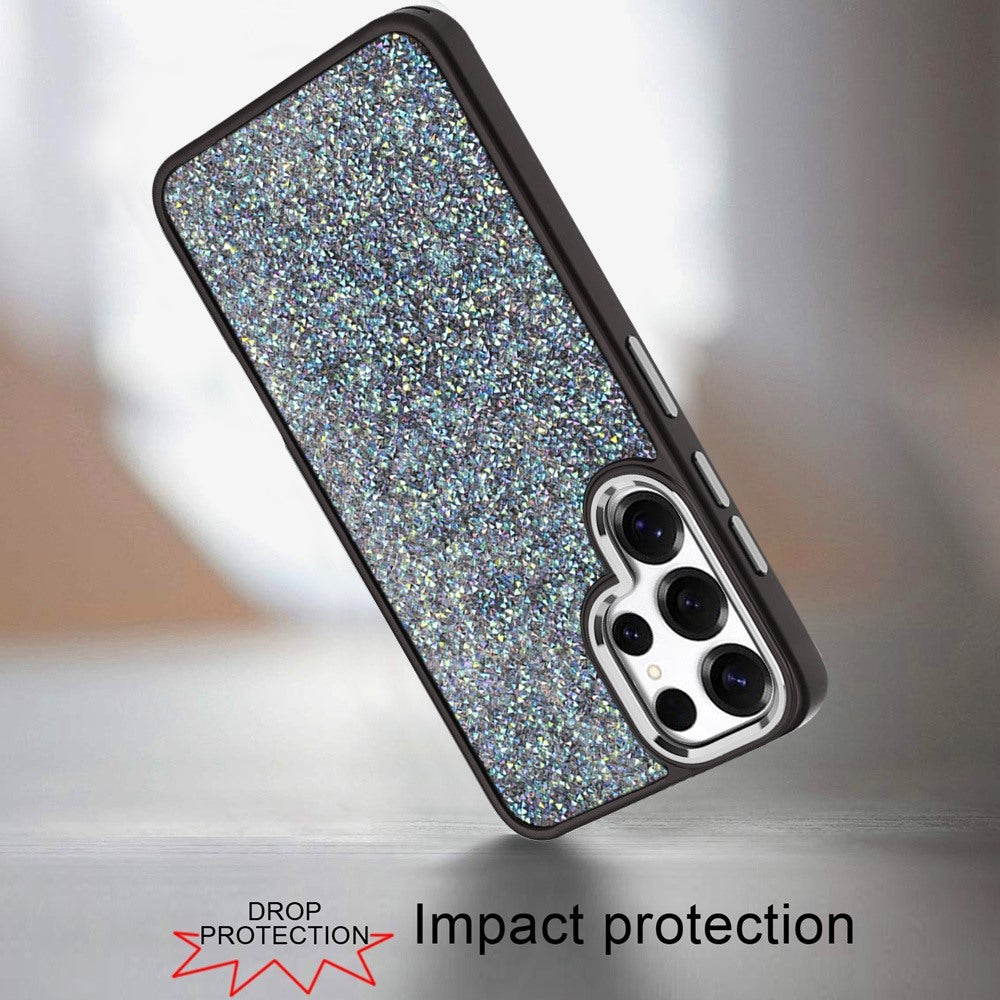 For Samsung Galaxy S25 Ultra Crystal Sparkle Diamond Glass Full Mini Glitter Bling Frame TPU Hybrid Protective Case Cover