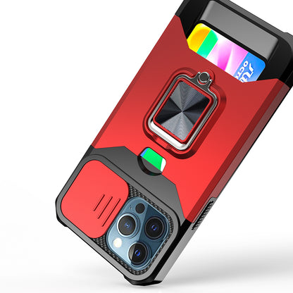 For Motorola Edge 2025 Wallet with Ring Stand & Slide Camera Cover Back Credit Card Slot Holder, Hard Shockproof Case Cover Red