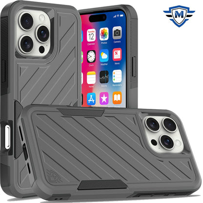 For Apple iPhone 16 Pro (6.3") Premium Design Hybrid lined Shockproof Rugged Textured 2in1 Hard PC & Silicone TPU Non Slip Tough Case Cover