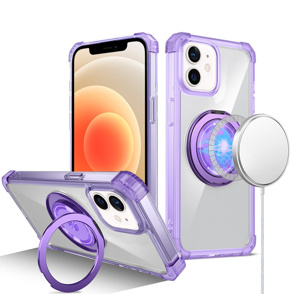 For Apple iPhone 16 Plus (6.7") Magnetic [Compatible with Magsafe] with 360° Rotatable Ring Holder Invisible Stand Transparent Case Cover