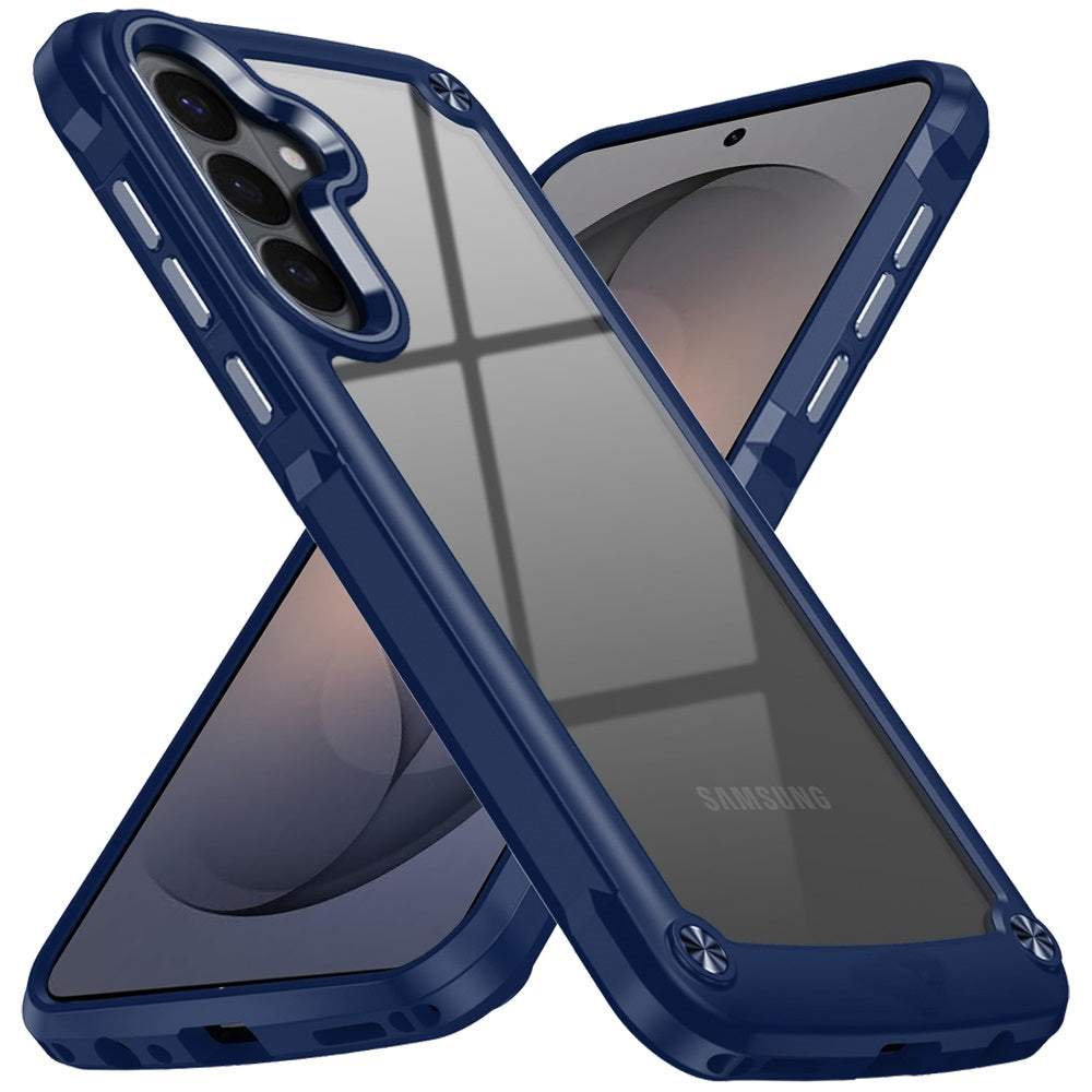 For Samsung Galaxy S26 Hybrid Transparent Rubber with Metal Buttons & Camera Edges Hard TPU Corner Frame Bumper Case Cover