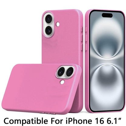 For Apple iPhone 16 (6.1") PU Leather with inner Magnetic Circle Compatible with MagSafe, Rubber TPU Colored Metal Buttons Case Cover