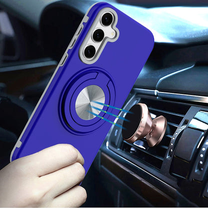 For Samsung Galaxy S25 FE, S25 Fan Edition Metal Matte Hybrid with Invisible Rotational Ring Stand, Car Mount Friendly, Military Grade Slim Fit Sturdy Case Cover Blue