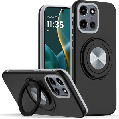 For Motorola Moto G Stylus 5G 2025 Metal Matte Hybrid with Invisible Rotational Ring Stand, Car Mount Friendly, Military Grade Slim Fit Sturdy Case Cover