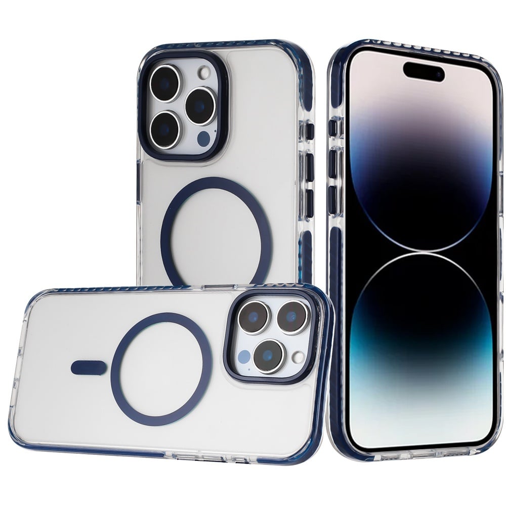 For iPhone 14 Pro Max (6.7") Transparent Hybrid with Color-Matched Magnetic Circle, Rubber TPU Frame Hard PC Shockproof Case Cover