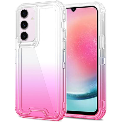 For Samsung Galaxy A26 Hybrid 3-in-1 Clear Case - Two-Tone Transparent Shockproof TPU + Hard Protective Frame Case Cover Clear + Pink