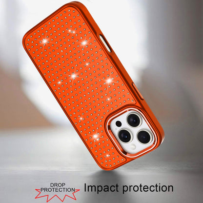 Phone Case for Apple iPhone 16 Pro Max Luxury Diamond Bling Sparkle Chrome Metallic Edge Shockproof Durable Protective Stylish Premium Hybrid Design Cover Cosmic Orange