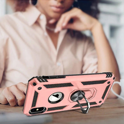 For iPhone XR Hybrid Shockproof Durable 360 Degree Rotatable Ring Stand Holder Kickstand Fit Magnetic Car Mount Case Cover Rose Gold
